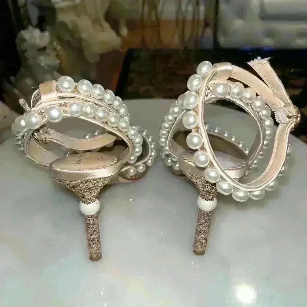 Antonio Melani x Nicola Bathie Bebe Ankle Strap Glitter Pearl Detail rose gold 6 - Picture 4 of 10